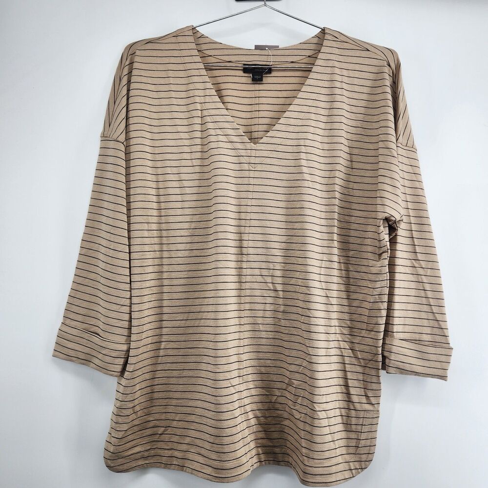 J. Jill Wearever Collection Women's S Camel Black Long Sleeve Striped Blouse $74